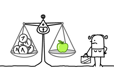 高額 天秤 りんご お金